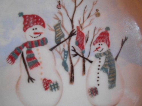 Jolly Snowmen Spoon Rest (s) 10" Royal Seasons Genuine Stoneware Red Green White - Picture 3 of 12