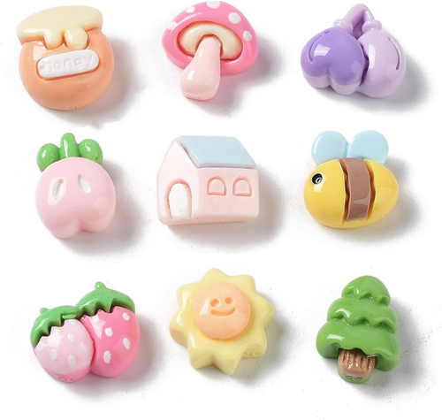 Honbay 40-teiliges Set – Rosa Pfirsich-Frucht-Charms Aus Harz, Flache Rückseite, 4 Verschiedene Stile