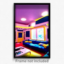 Pixel Art Poster - Buzzing Entertainment Room (8 Bit Video Game Print)