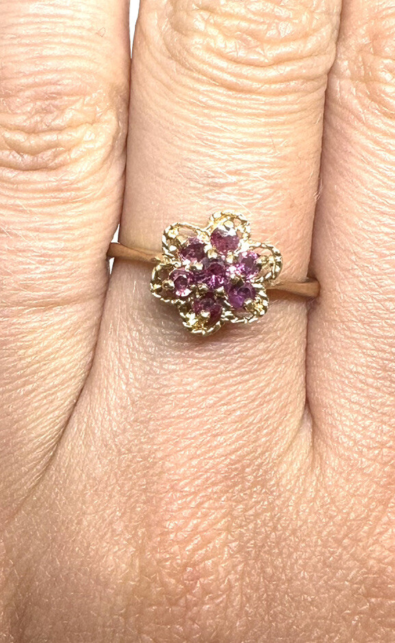 9ct Gold Ruby Ring Yellow Gold Ruby Ring Ruby Flo… - image 7