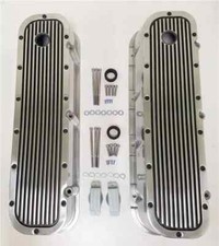 Big Block Chevy Black Polished Aluminum Finned Retro Valve Covers Tall 454 Bbc