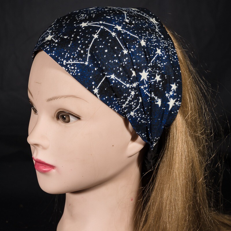 Diadema elástica brillante oscura constelación estrellas galaxia quimioterapia desgaste corbata para el cabello