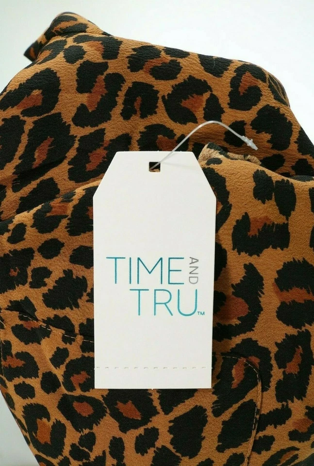 Womens Time And Tru Leopard Print Roll Cuff Button Front Shirt NEW NWT - Image 3 of 3