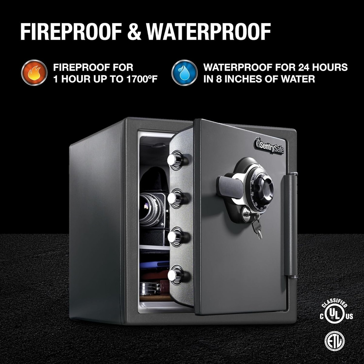 SentrySafe Medium Gray Fireproof Safe and Waterproof Safe Box with