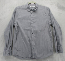 Calvin Klein Button Up Shirt Men's Large Gray Solid Color 100 Cotton