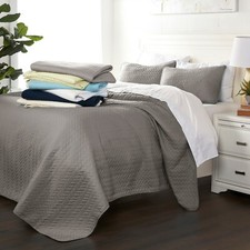 Ultra Soft Herringbone Stich 3 Piece Lightweight Quilt Set - Kaycie Gray Fashion
