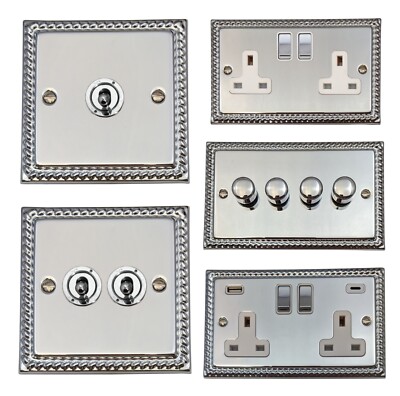 G&H Monarch Roped Polished Chrome MC2 Lichtschalter, Steckdosen, USB, Kippschalter