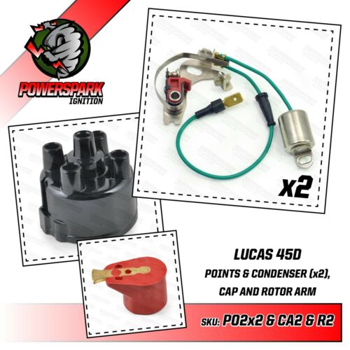 Lucas 45D Points and Condenser Distributor Cap and Powermax Red Rotor Arm - Afbeelding 1 van 6