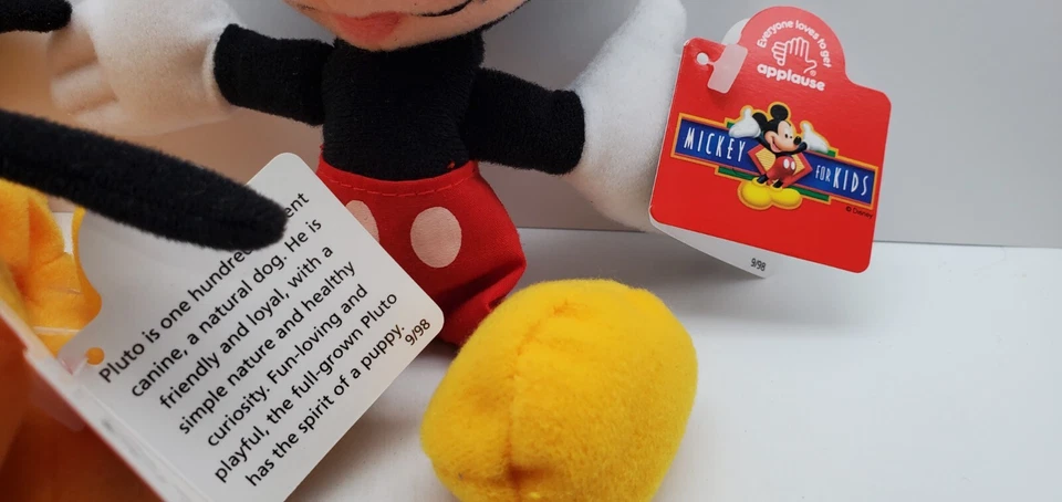 Disney Mickey y su perro Plutón para niños bolsa de frijoles peluche 1998 aplausos Foto 3 de 4