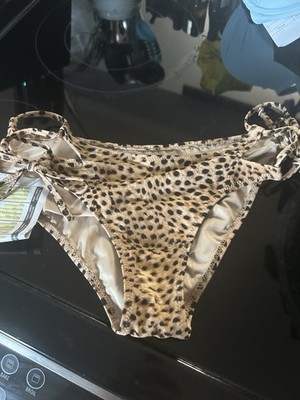 Women s Brown/Black Leopard Print Bikini Bottom Lined Stretch Tie Size S