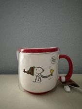 Rae Dunn X Peanuts Snoopy Woodstock “ Happy Holidays” Mug with Lid, Ceramic, NWT