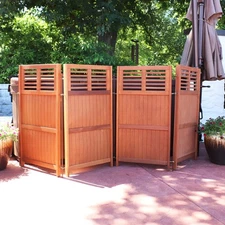 Meranti Wood/Teak Oil Finish Folding Privacy Screen - 44 in by Sunnydaze