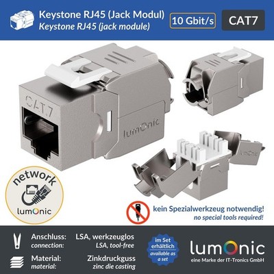 1-48x Keystone RJ45 Set CAT7, einfache, werkzeuglose Montage, T568A/B farbcodier