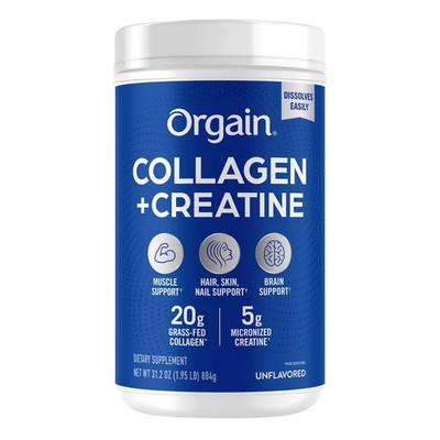 Orgain Collagen Creatine Powder Unflavored 1.95 lb Grass Fed Collagen Peptides