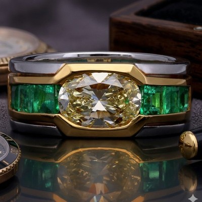2,00 ct Diamant Ring 750 Gold 18K Bicolor Smaragd Unikat Solitär Zertifikat Gr55