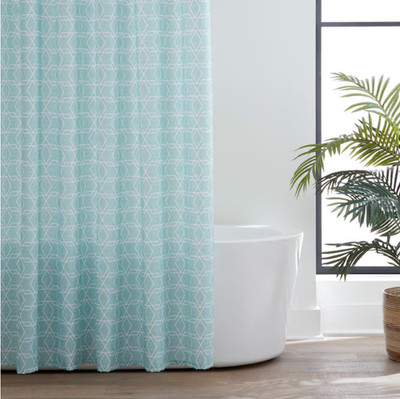 Origin 21 72.0-in W x 72-in L Aqua Lattice Polyester Shower curtain