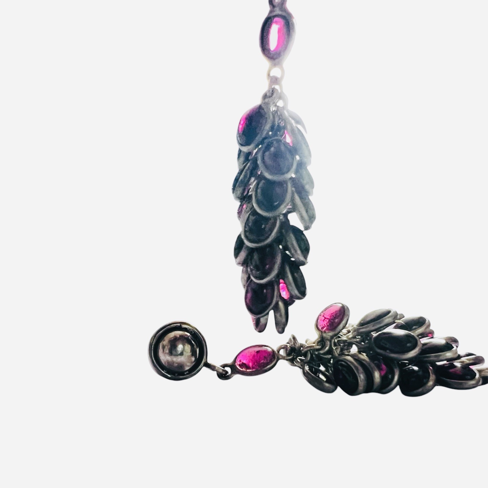 Garnet Gemstone Solid Silver Hook Dangle Drop Art… - image 1