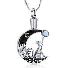 Pet Cremation Jewelry Cat Moon Urn Necklace for Ashes Stainless Steel Funeral Ke