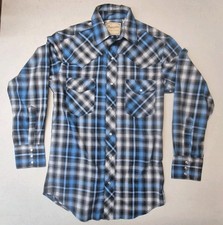 Wrangler Pearl Snap Western Shirt Plaid Long Sleeve Mens Small Blue Black
