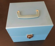 GRB-16 Vintage Super 8 /8mm Hinged Metal Film Reel Storage Box Blue 8 by 9