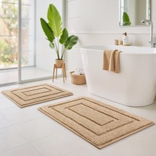 Beige 2 Piece Soft Absorbent Non Slip Washable Bath Mat Set 20x32 16x24 Inch