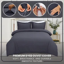 3 Piece Charcoal Duvet Cover Set with Pillow Shams Soft Quilt Cover Bedding Sets