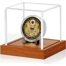 Coin Display Case, Clear Acrylic Showcase with Wood Base Alloy Holder for S...