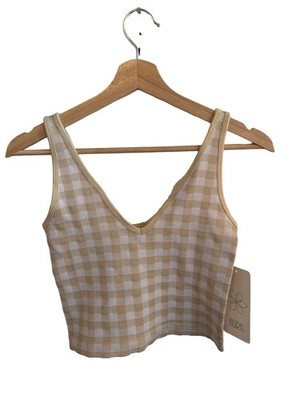 Aura White Tan Crop Top Tank Top V-Neck Tight Fitting Women's Size Medium / Larg