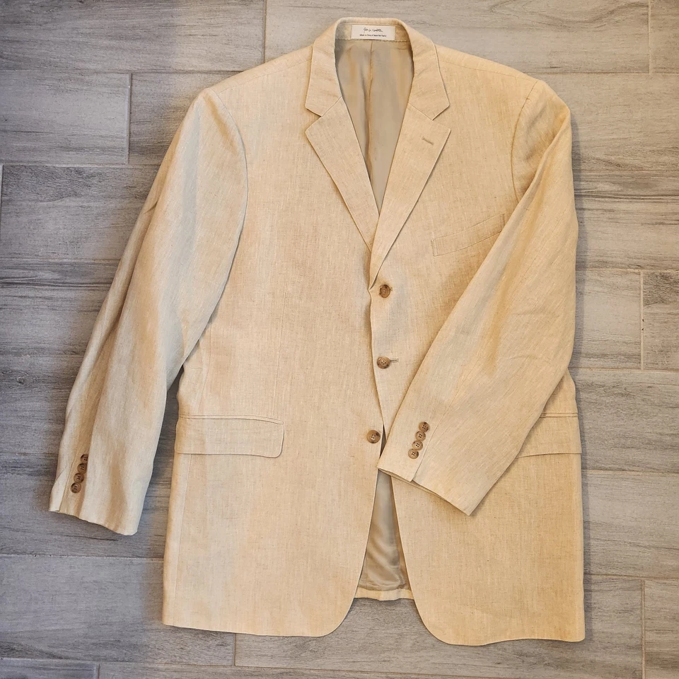 John W. Nordstrom Abrigo Deportivo Hombre 48Largo Arena Crema 100% Italiano Lino Blazer Foto 4 de 4