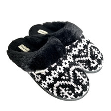 Women's Dearfoams Allison Chenille Fairisle Scuff Slippers Black - XL 11/12 