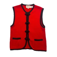 Vintage Tally Ho Vest Handcrafted Knit Knot Red  Black Trim Women’s Size Large