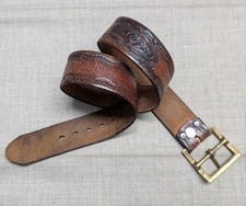 1970s vintage TOOLED buckle belt WESTERN geometric 30 leather HIPPIE cowhide
