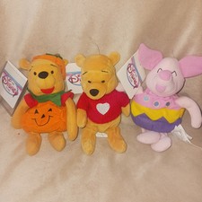 Disney Store Winnie the Pooh Beanie Plush Lot of 3 - Pumpkin Pooh Easter Piglet