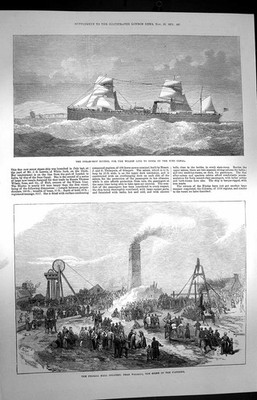 Alter antiker Druck 1872 Dampfschiff Hindu Suezkanal Zeche Pelsall 19.