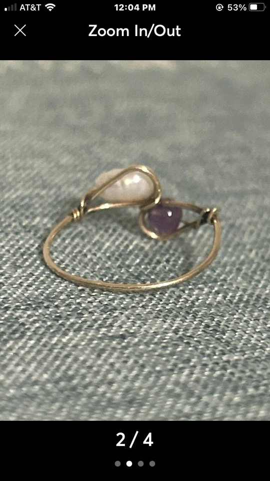 Anillo de perlas de amatista envueltas en alambre de oro macizo de 14k tamaño 7,5 Foto 4 de 4