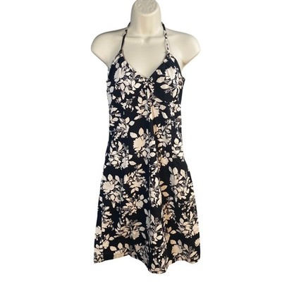 H&M Floral Halter Mini Dress Women 14 Smocked Beach Y2k Resort Casual Chic Boho