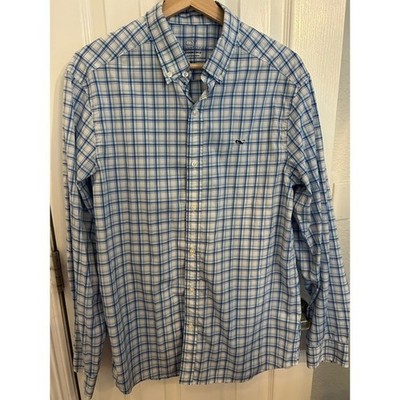 Vineyard Vines Performance Classic Fit Whale Shirt Mens Medium Blue White Plaid