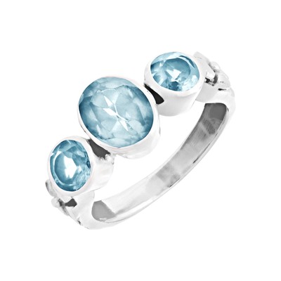 81. Generation Sterlingsilber Ring dreifach oval Blautopas drei Steine Trilogie