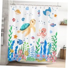 Ocean Turtle Shower Curtain Fun Kids Bathroom 72"W x 72"L Pack of 1 White