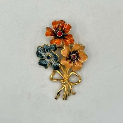 Joan Rivers Multicolor Enamel Floral Bunch Brooch Blue Orange