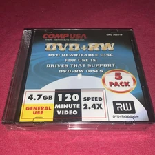 NEW Vintage CompUSA DVD+RW 10-pack Recordable Discs with Thin Jewel Cases