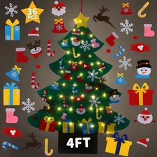 4ft Felt Christmas Tree for Toddlers with LED Light & 36pcs Ornaments, Montes...