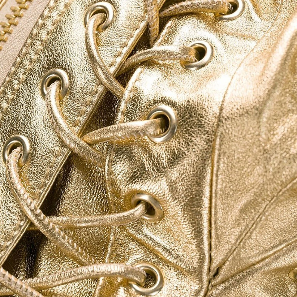 DSQUARED2 Womens Biker Jacket Gold Leather Slim Winter Outwear Zip Ladies Coat - Image 4 of 4