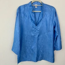 Natori Womens Pajama Sleep Top Size M Satin Relaxed Flowy Lounge Blue