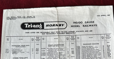 Tri-ang Railways Spur O Preisliste, 12. April 1967 Originalartikel Einzelseite