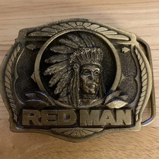 Red Man Chewing Tobacco Brass Belt Buckle 1988 PINKERTON TOBACCO CHIEF Vintage