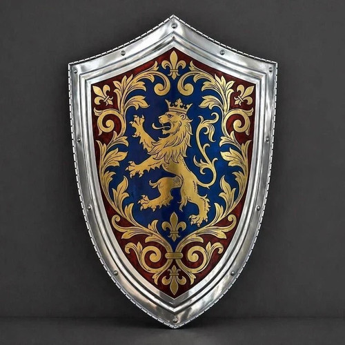 Escudo Heráldico Medieval Artesanal León Grabado Acero Caballero Armadura Decoración de Pared - Imagen 1 de 8