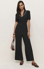 Reformation Black Short Sleeve Jumpsuit Heart Embroidery Size 6 278
