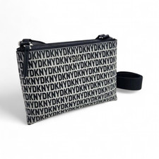 DKNY Logo Faux Leather Crossbody Shoulder Bag Black 990453257