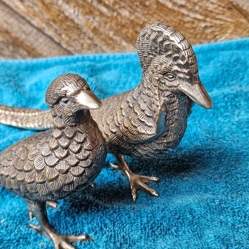Pair of Vintage/MCM -- Silver Plated Pheasant Figurines ...Nice!!!